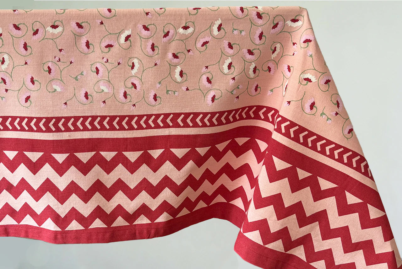 La Leccia Zig-Zag Tablecloth in Dark Pink