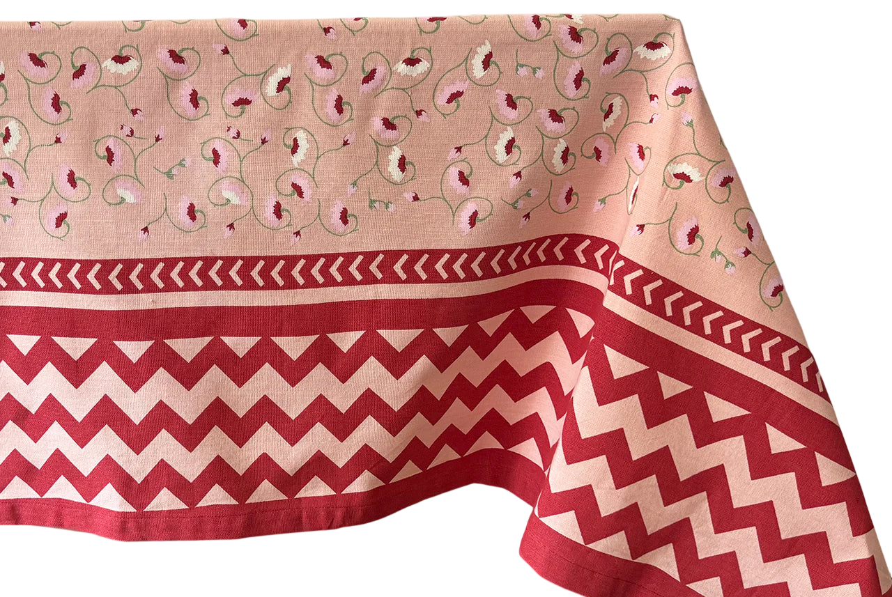 La Leccia Zig-Zag Tablecloth in Dark Pink