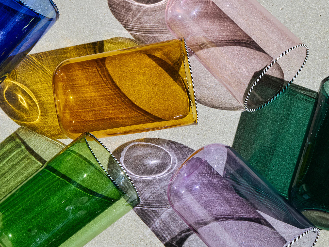 Large Striped Rim Glasses - Rainbow (Set of 6)