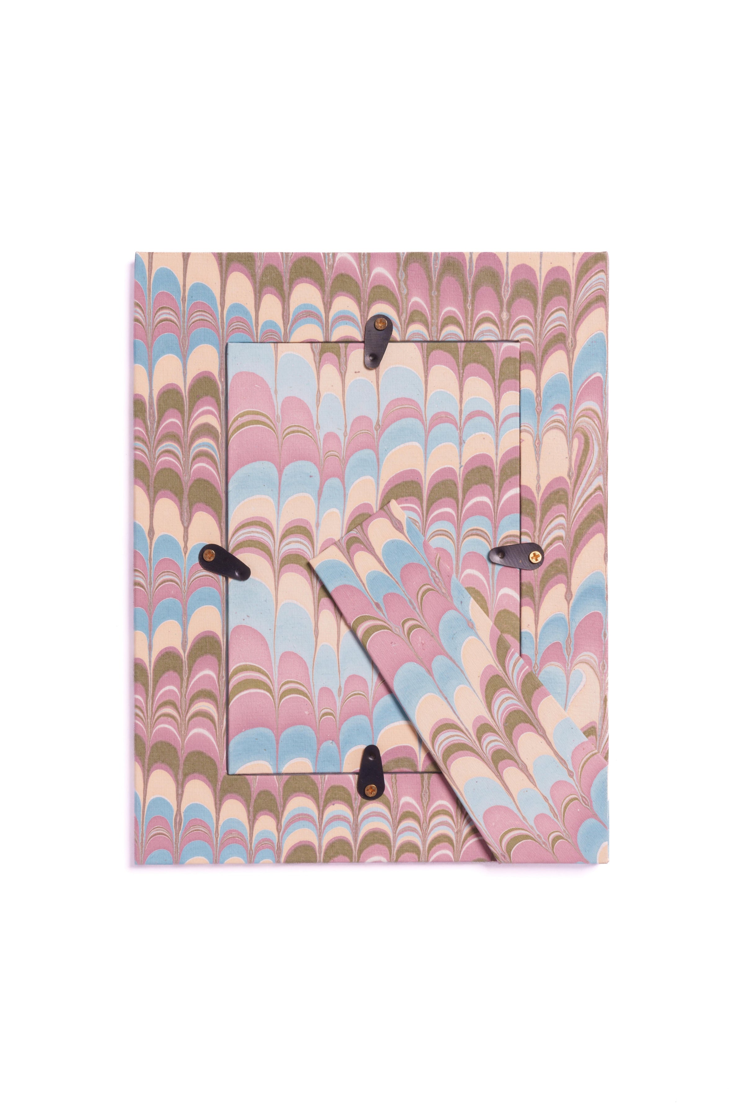 Hand-Marbled Picture Frame in Lilac Blues, 4" x 6"