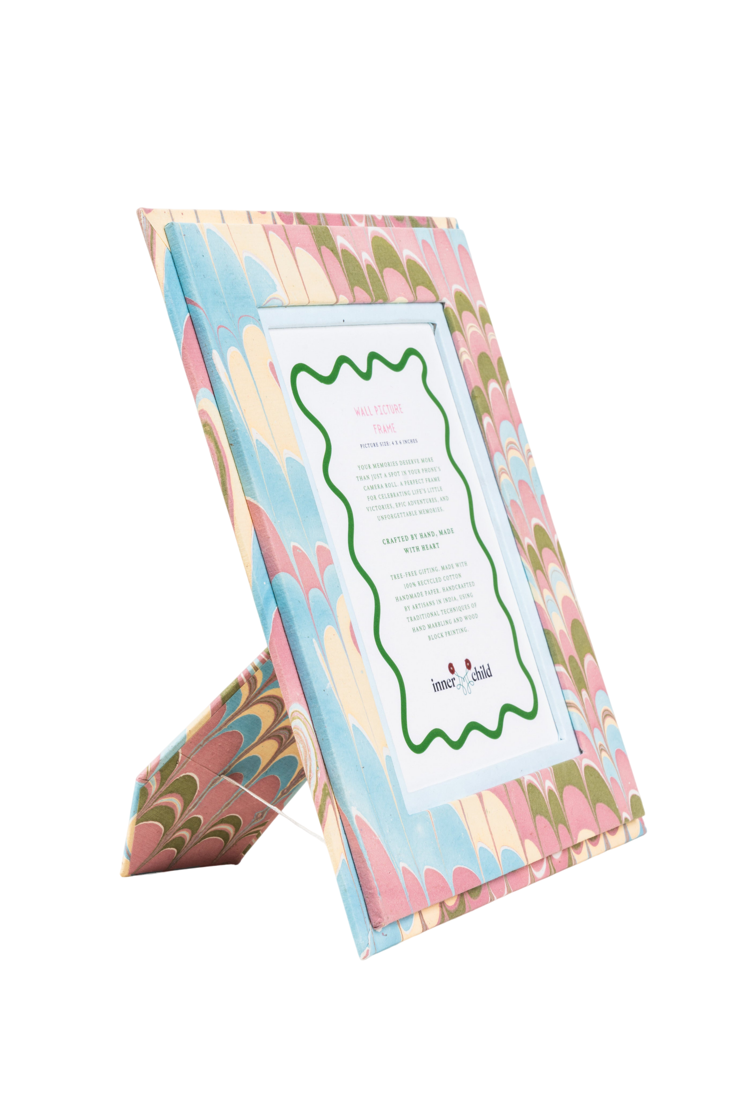 Hand-Marbled Picture Frame in Lilac Blues, 4" x 6"