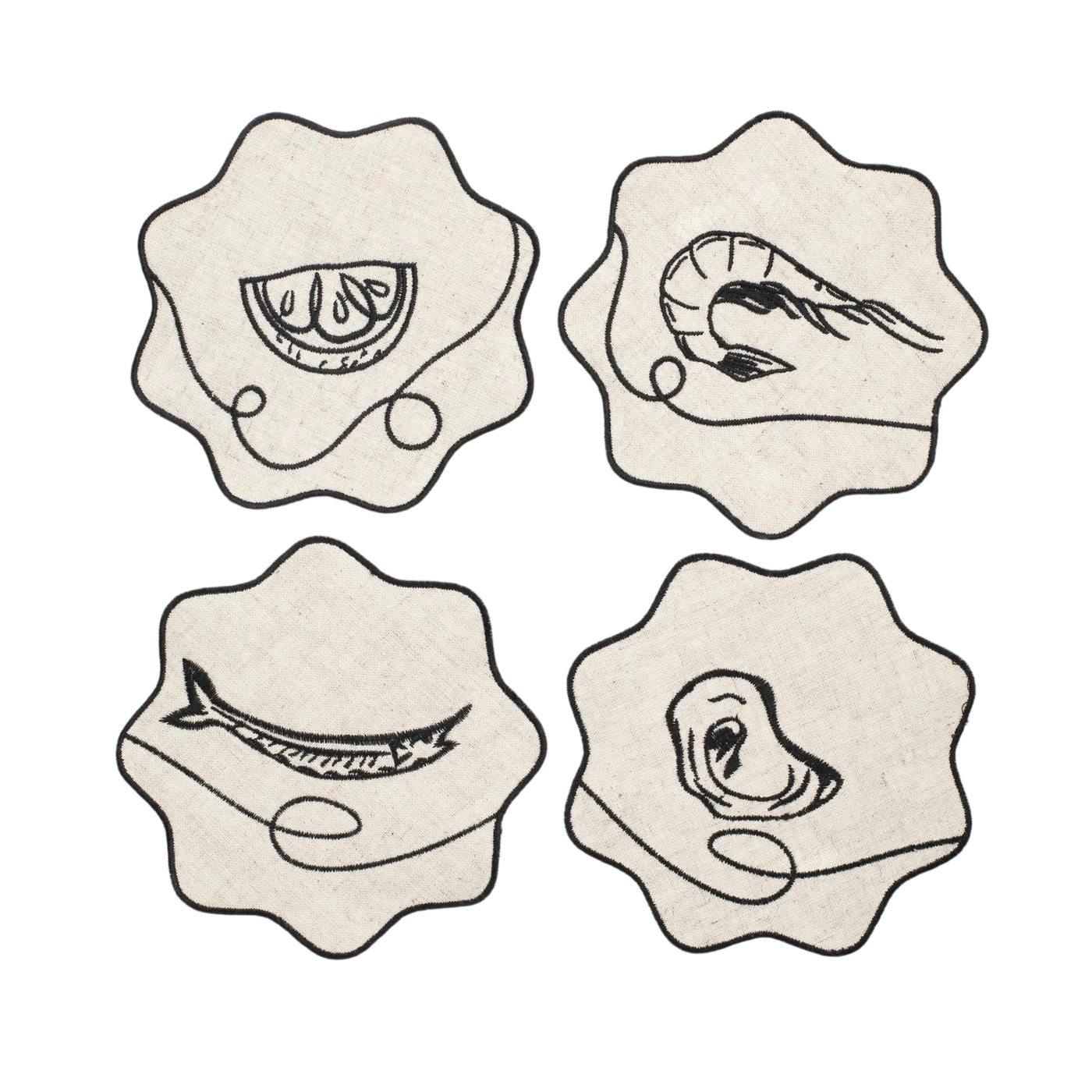 Line Drawing Embroidered Linen Coasters (Set of 4)