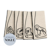 Line Drawing Embroidered Linen Napkins (Set of 4)