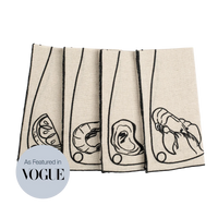 Line Drawing Embroidered Linen Napkins (Set of 4)