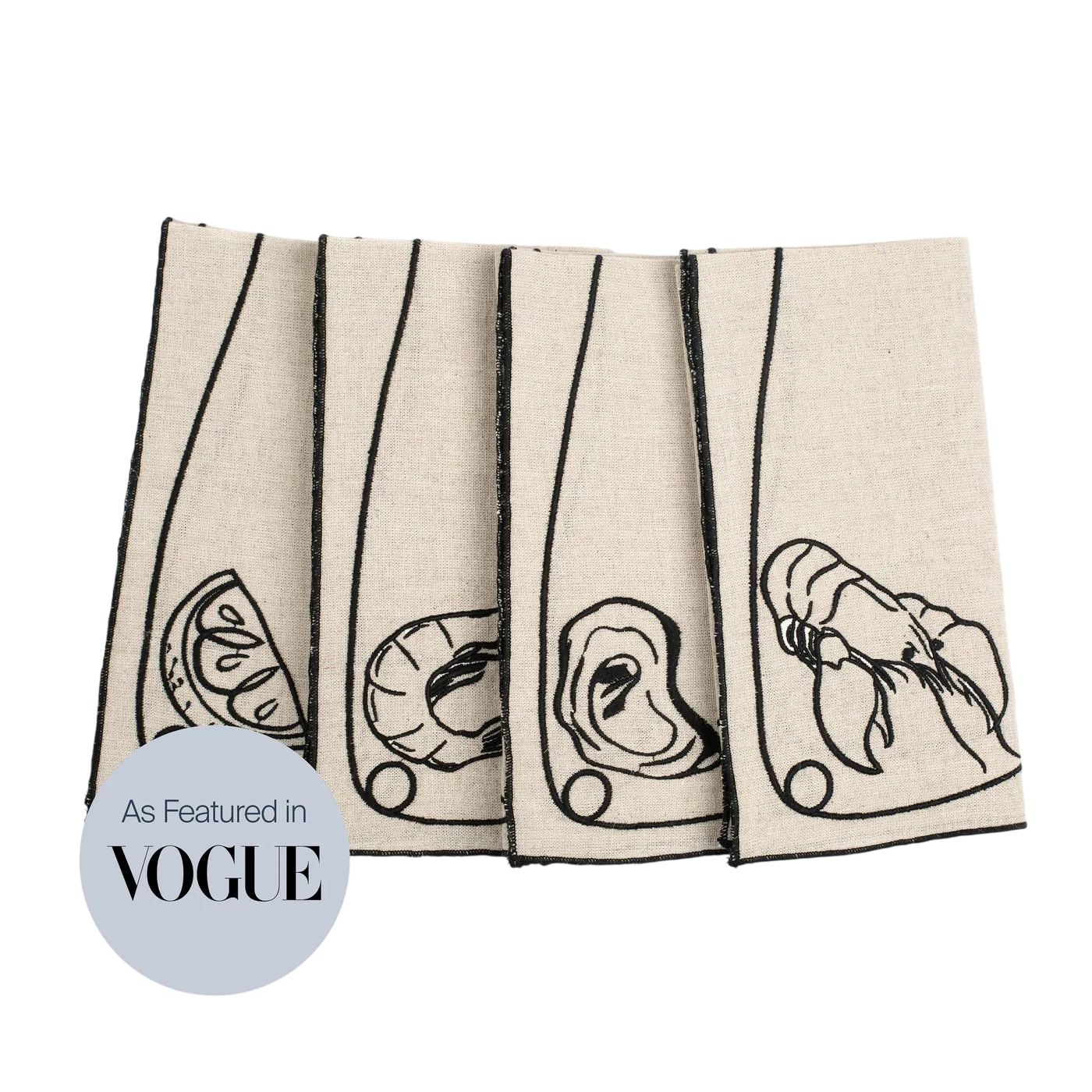 Line Drawing Embroidered Linen Napkins (Set of 4)