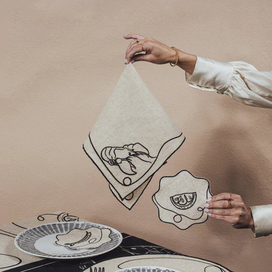 Line Drawing Embroidered Linen Coasters (Set of 4)