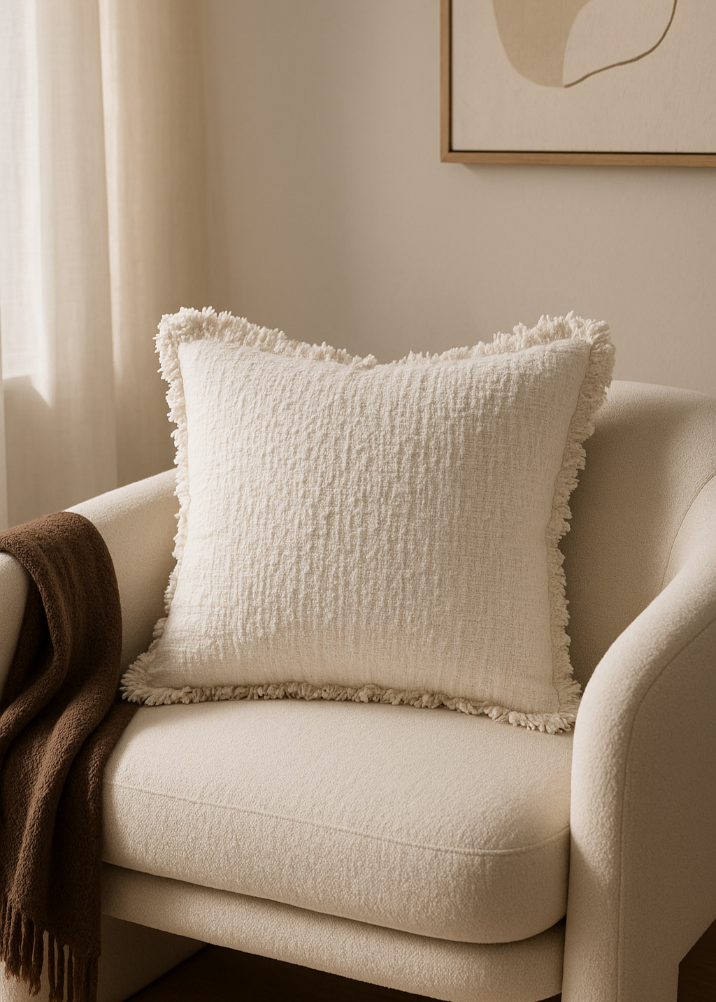 Marseille Pillow, Ivory Bouclé