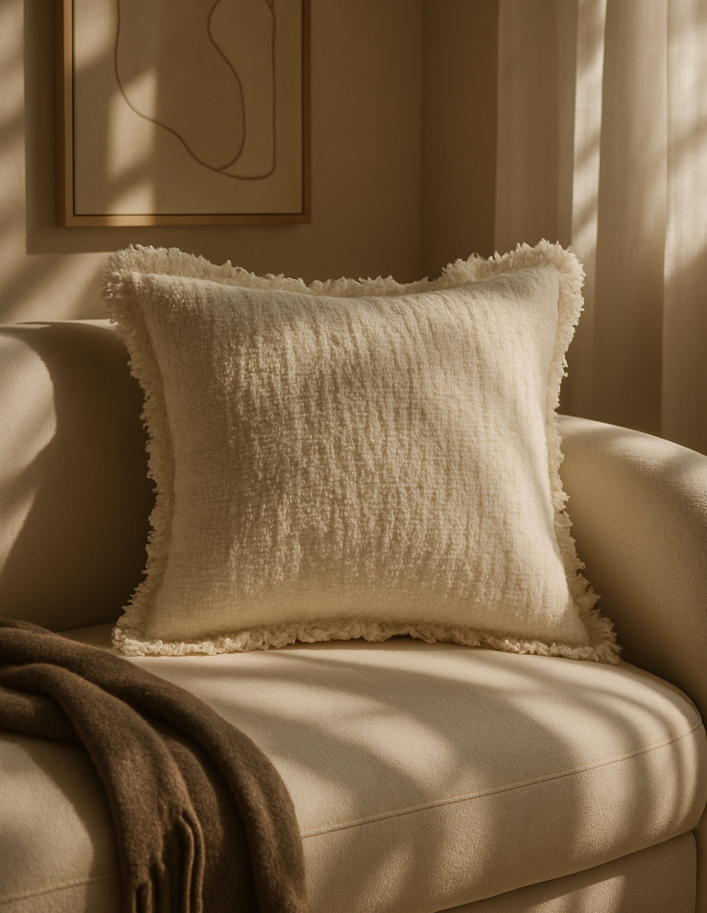 Marseille Pillow, Ivory Bouclé