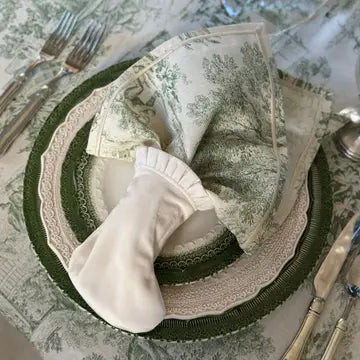 Montefalco Toile Cotton Napkin, Green & Cream
