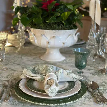 Montefalco Toile Cotton Napkin, Green & Cream
