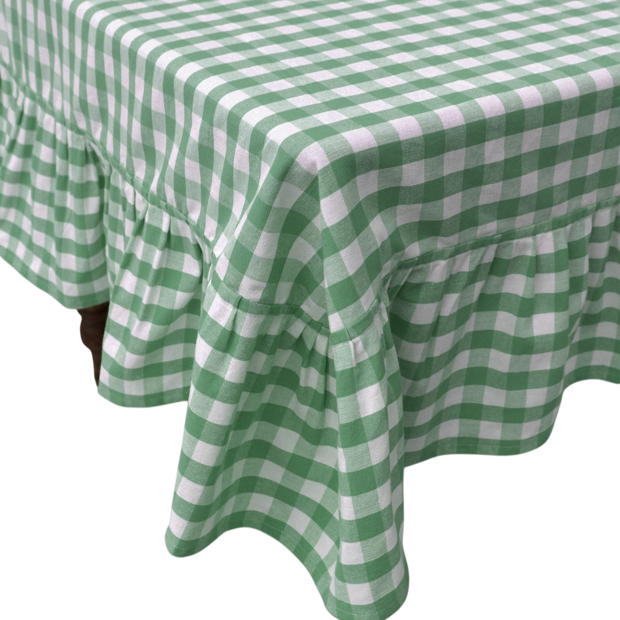 Moss Ruffled Gingham Tablecloth