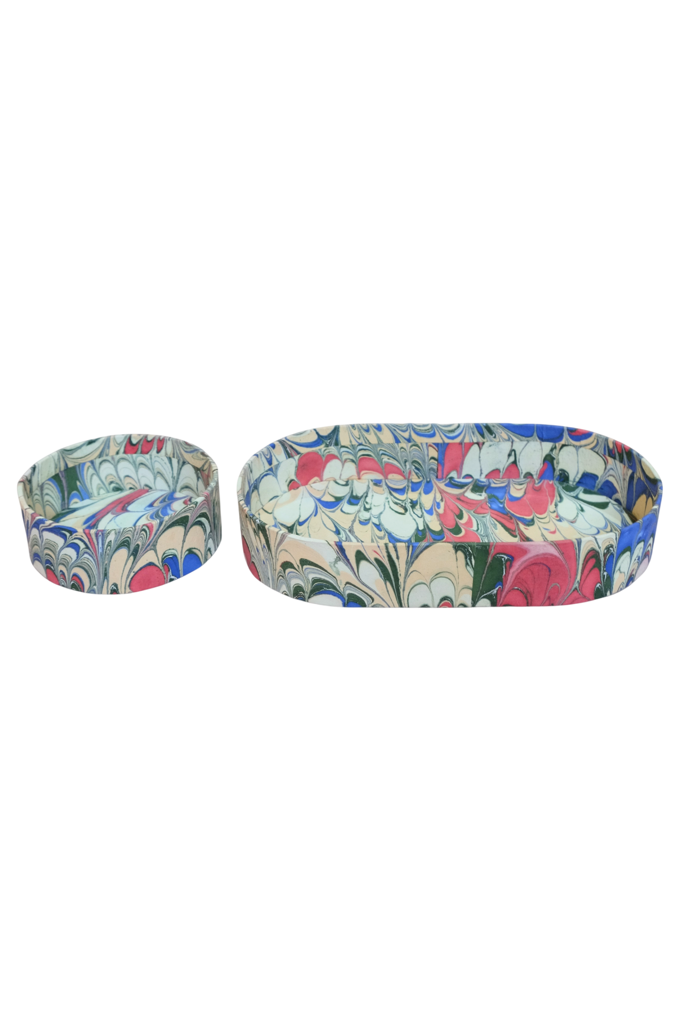 Nesting Hand-Marbled Oval Desk Tray Set in Multicolor