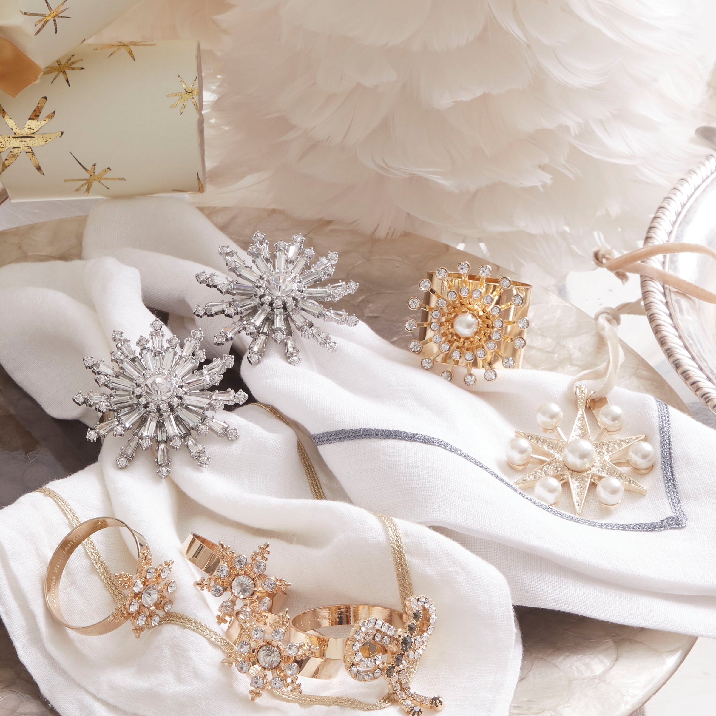 Classic Snowflake Skinny Napkin Rings - Crystal (Set of 4)