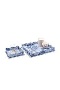 Nesting Scalloped Hand-Marbled Trays in Ocean Wave