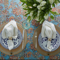 Gold Trim Linen Dinner Napkins - White (Set of 2)