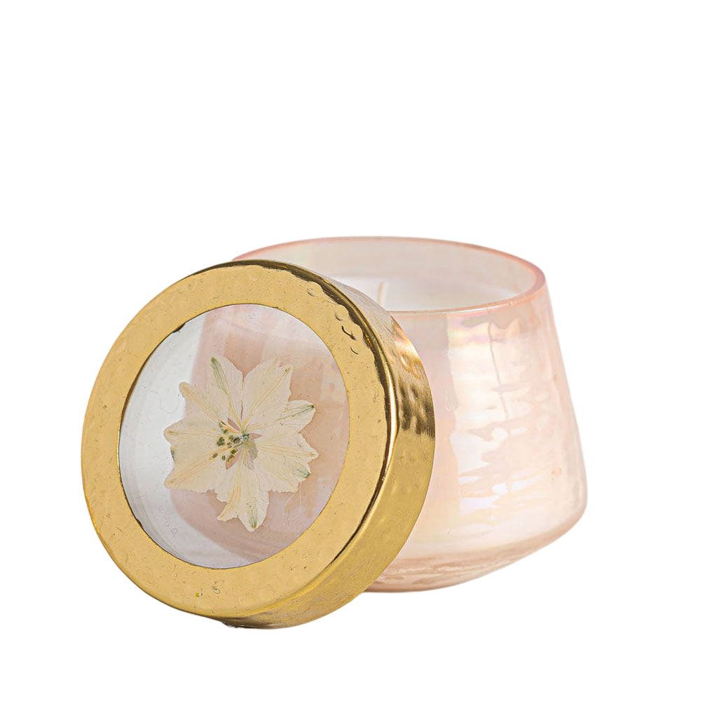 Petite Watercolor Pressed Floral Candle - Rose+ Oud