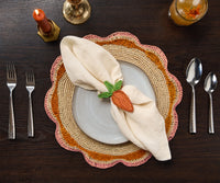 Round Pink Raffia Placemat – 14” Handwoven Crochet – Garden Party & Summer Table Decor