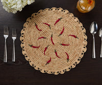 Scattered Chili Handwoven Raffia Round Placemat – Artisan Table Décor