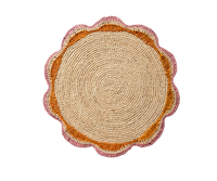 Round Pink Raffia Placemat – 14” Handwoven Crochet – Garden Party & Summer Table Decor