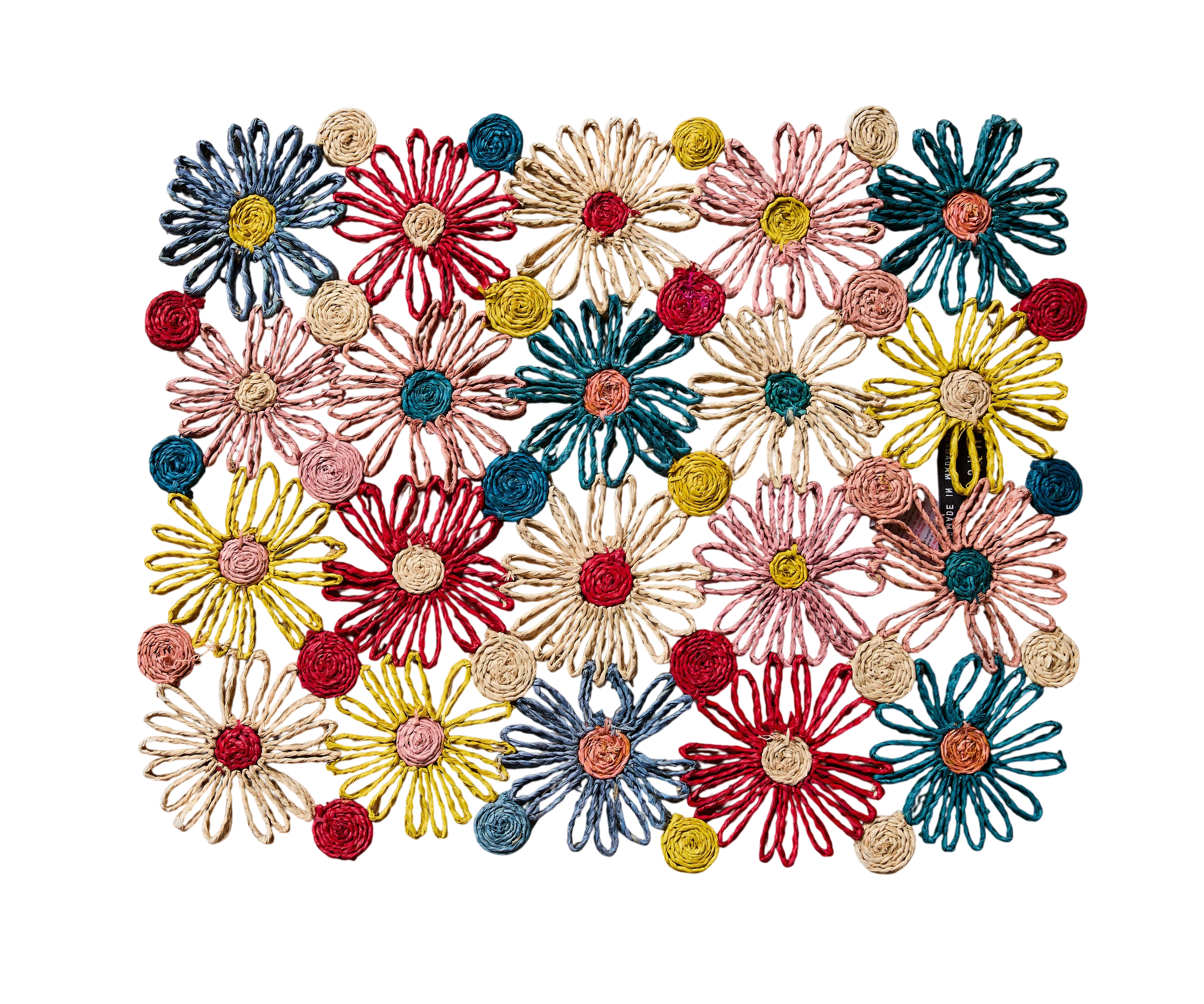 Fleur Raffia placemat, Multicolor Flowers woven tabletop