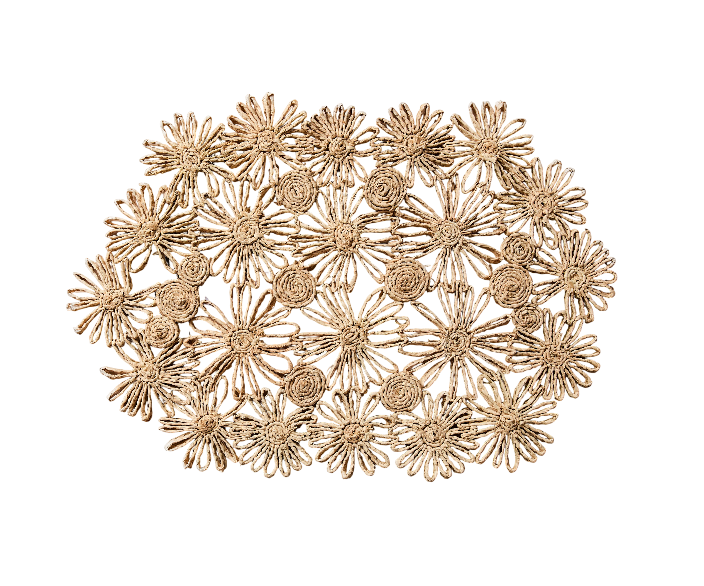 Fleur Raffia Placemat, Natural Color Flowers Woven Tabletop