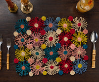 Fleur Raffia placemat, Multicolor Flowers woven tabletop