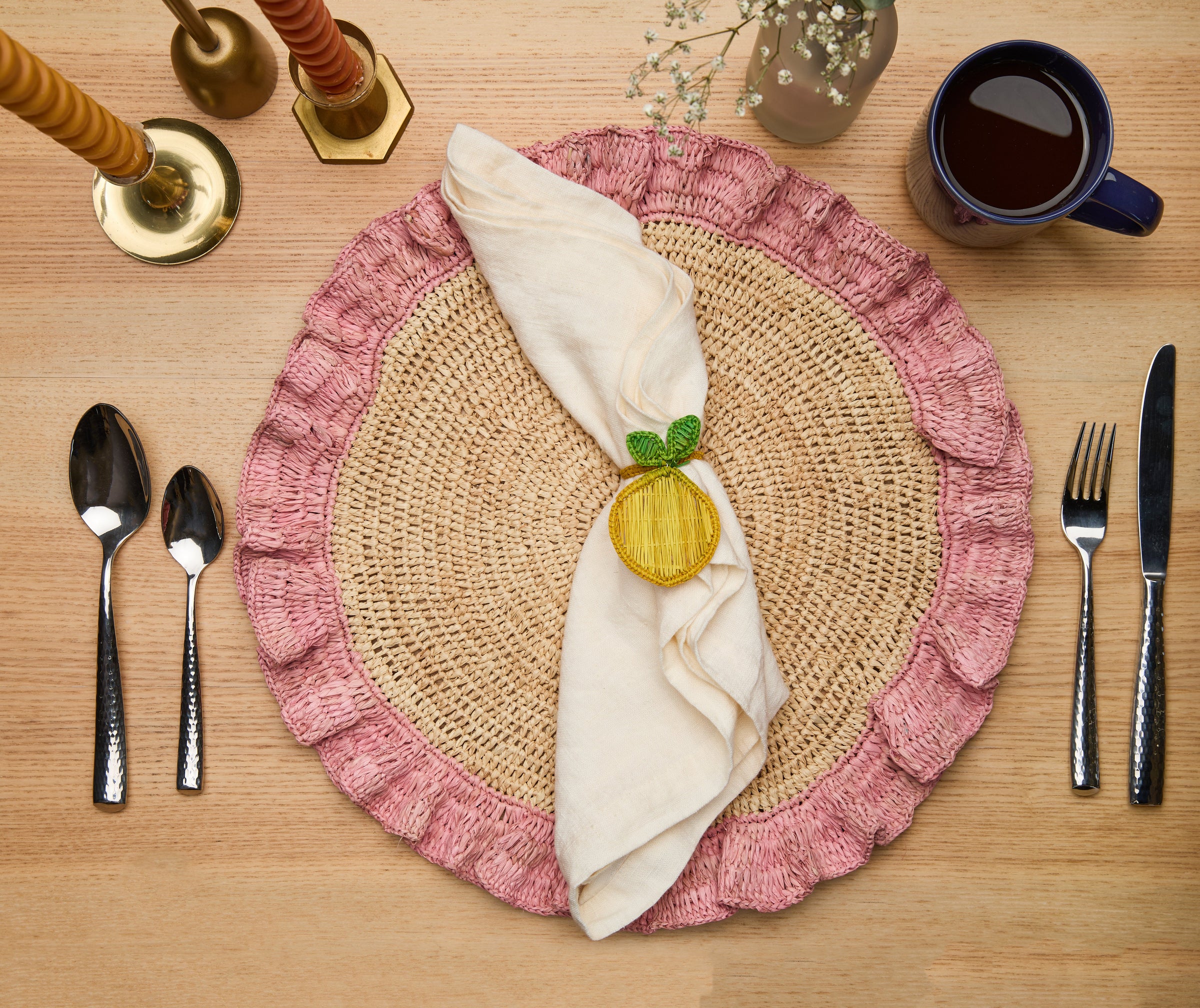 Lemon Napkin Ring – 3.5” Handwoven Iraca Palm – Artisan Summer Table Decor from Colombia