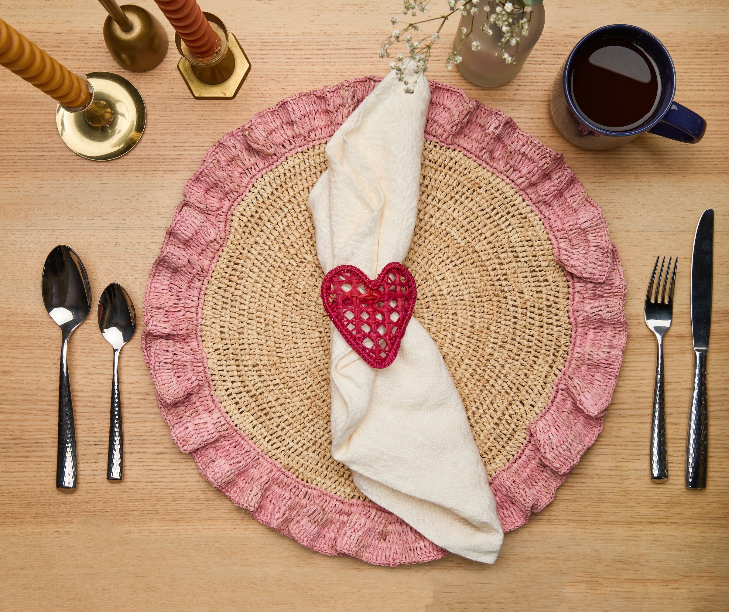 Handwoven Heart Napkin Rings – Set of 4 Palm Napkin Holders