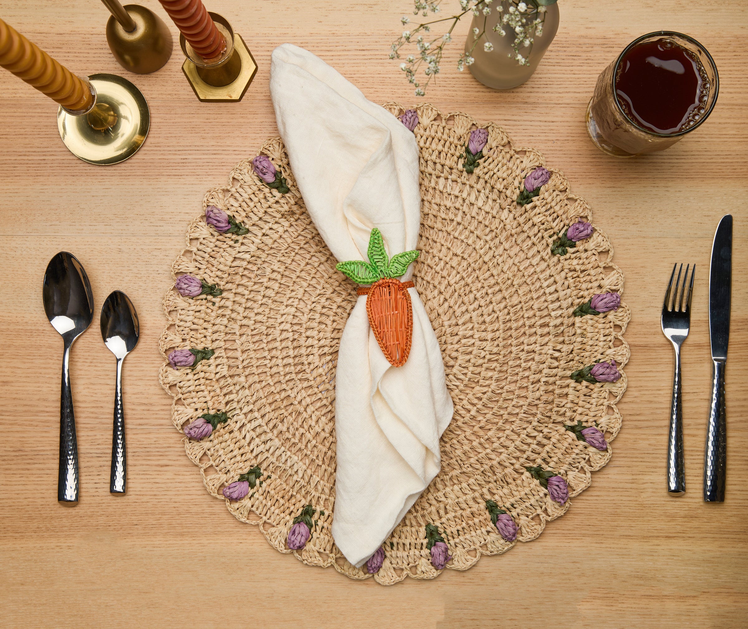 Carrot Napkin Ring – 3.5” Handwoven Iraca Palm – Artisan Spring Table Decor from Colombia