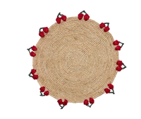 Cherry Scalloped Edge Placemat – 14” Hand-Crocheted Raffia – Artisan Summer Table Decor – Coastal & Boho Dining