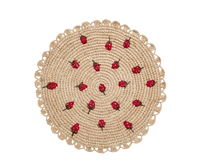 Scattered Strawberry Hand-Crocheted Raffia Palm Round Placemat