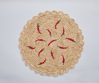 Scattered Chili Handwoven Raffia Round Placemat – Artisan Table Décor
