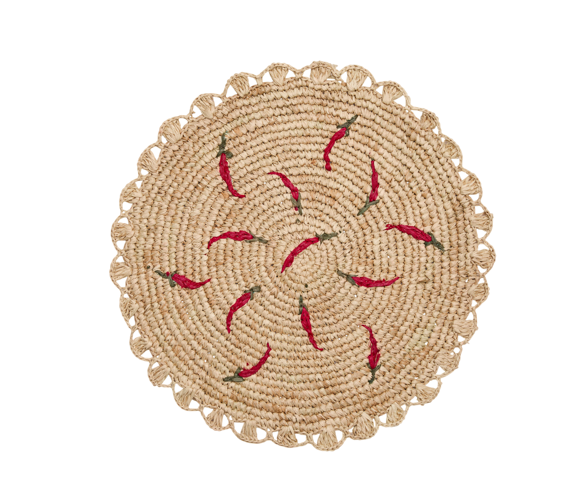Scattered Chili Handwoven Raffia Round Placemat – Artisan Table Décor