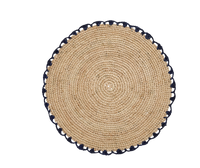 Handwoven Aura Blue Edge Placemat - Rustic Woven Raffia Tabletop Decor