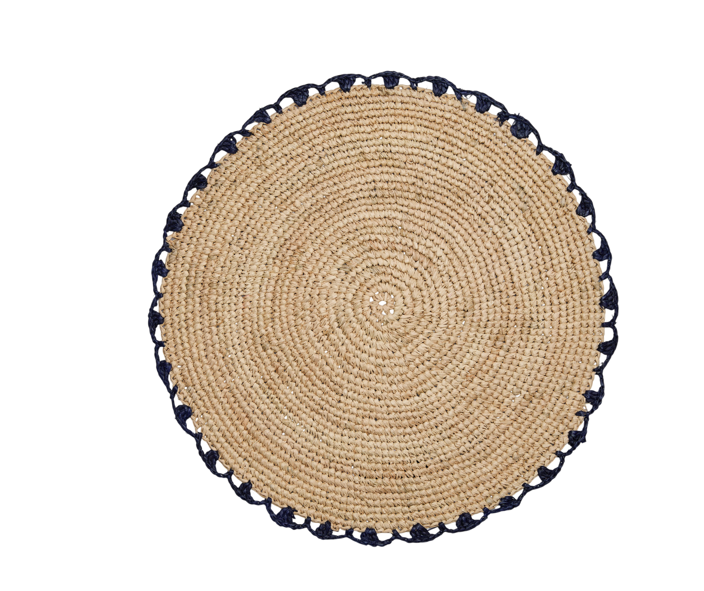 Handwoven Aura Blue Edge Placemat - Rustic Woven Raffia Tabletop Decor