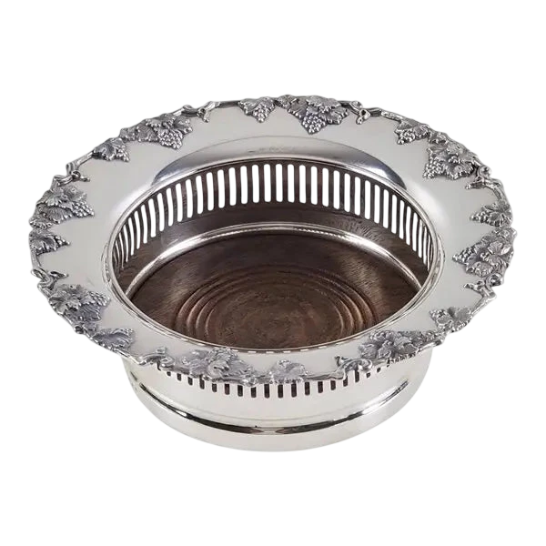 Wine Coaster Pierced with Grape Border Coaster English Silver Plate C.1900