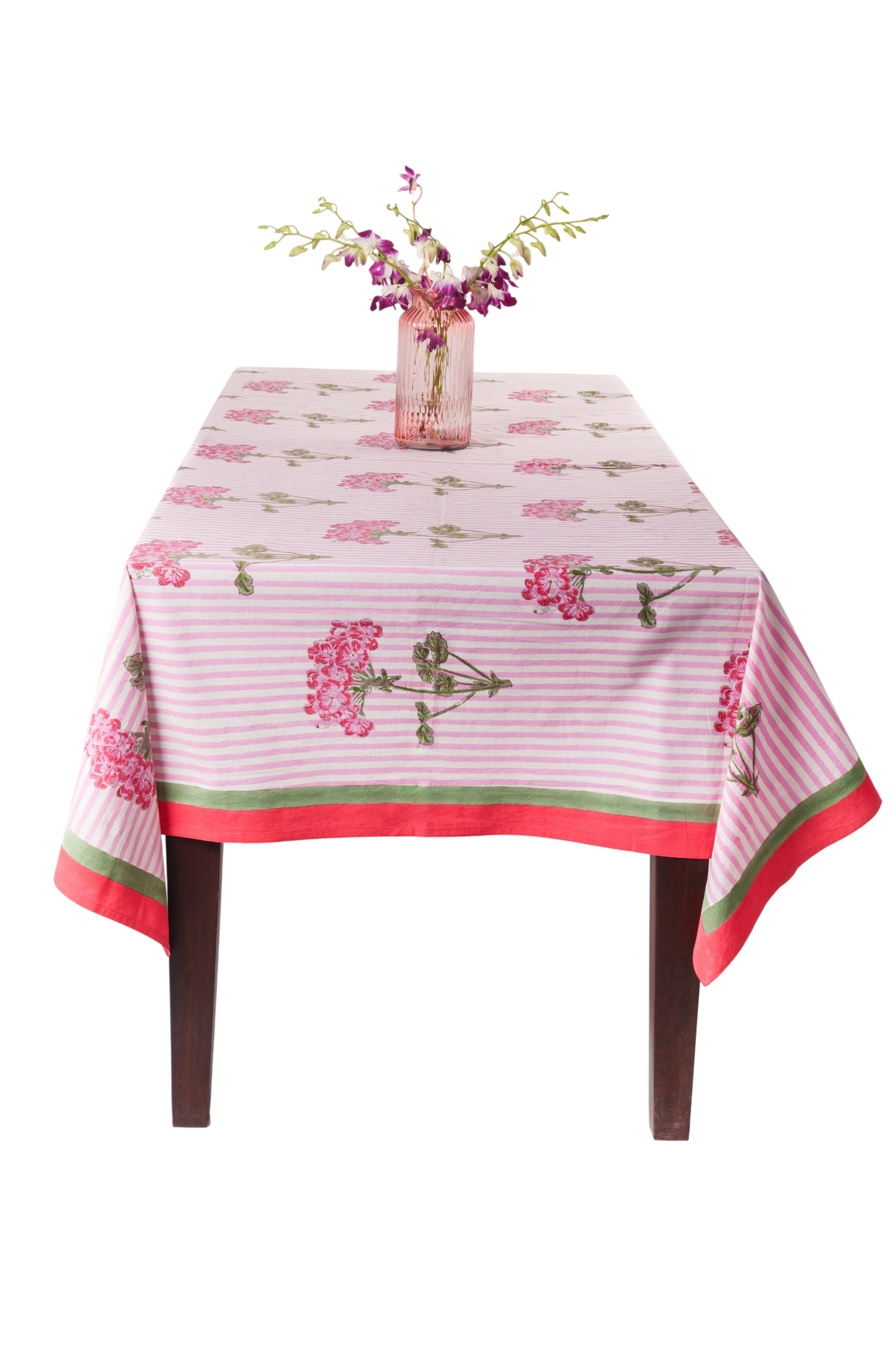 Pink Hydrangea Blockprint Tablecloth