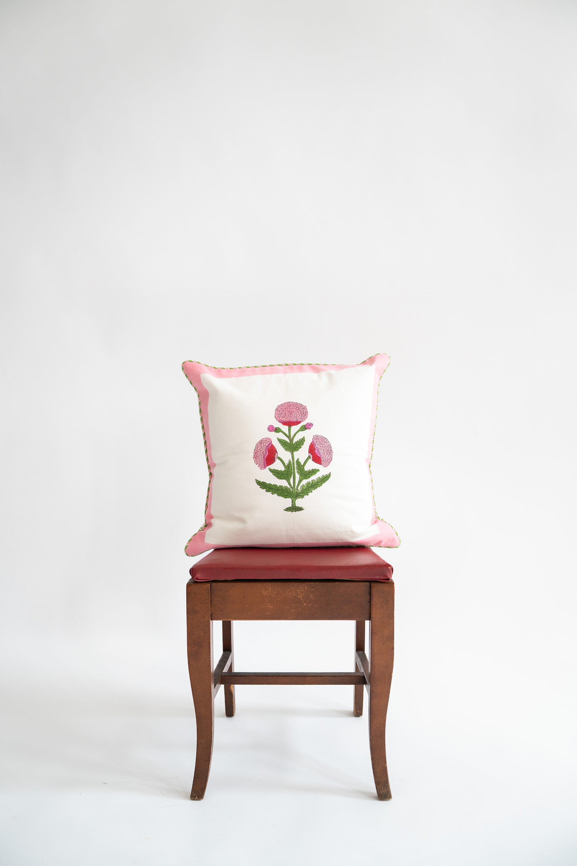 Pink Poppy Blockprint Pillow