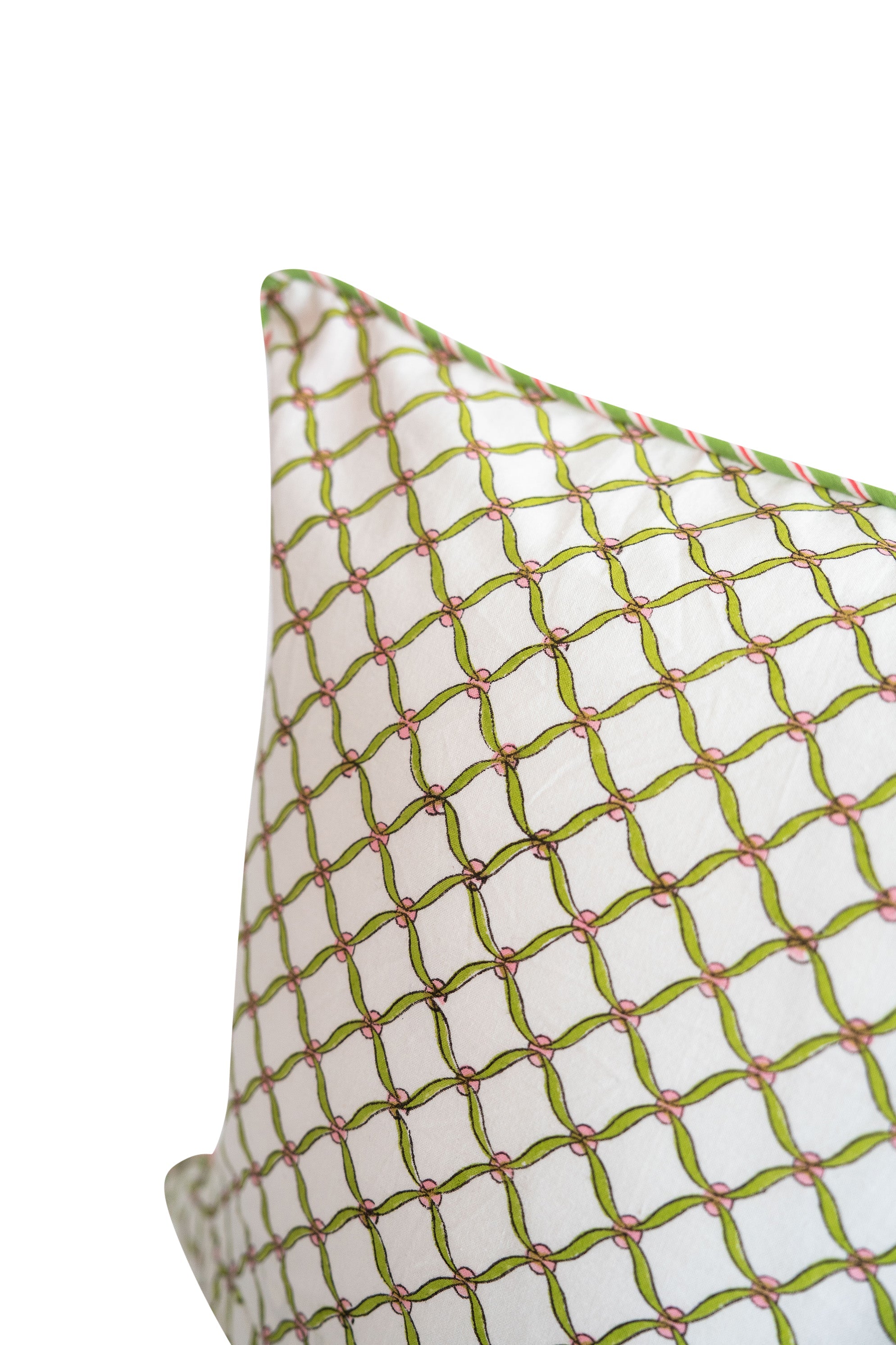 Green Poppy Blockprint Pillow