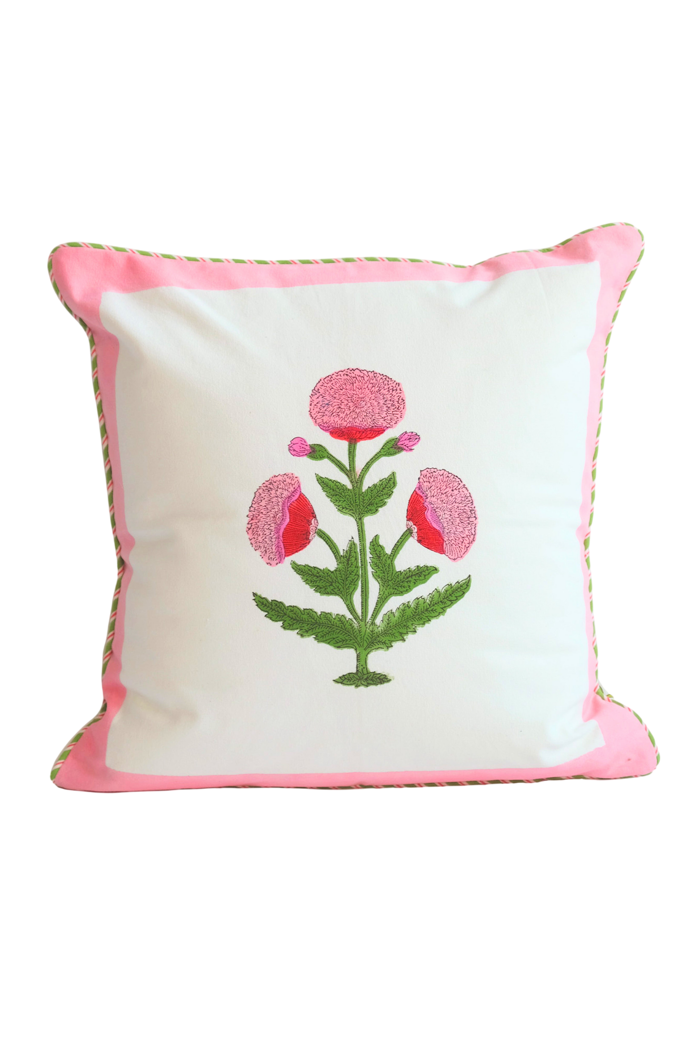 Pink Poppy Blockprint Pillow