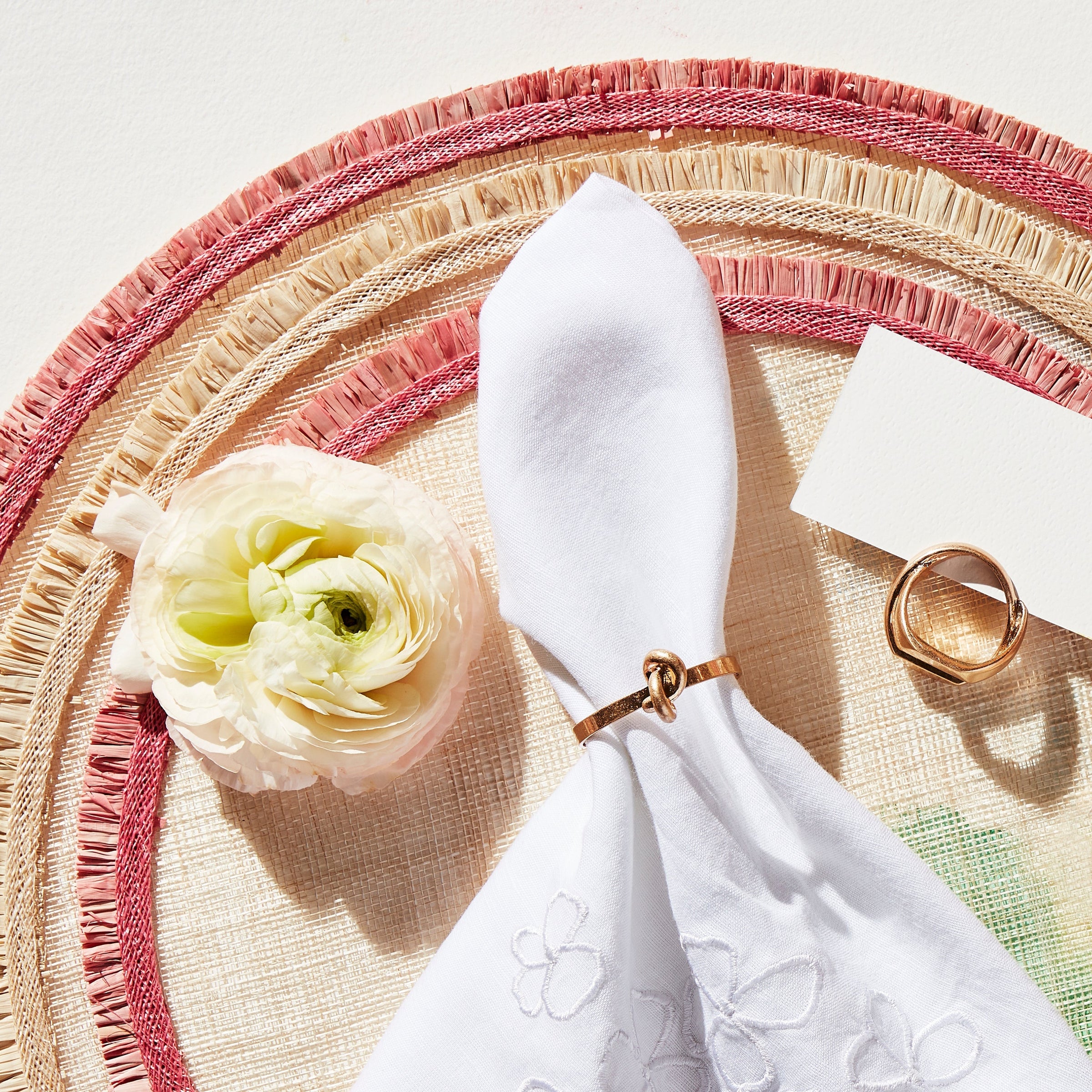 Ruffle Edge Straw Placemats - Pink (Set of 4)