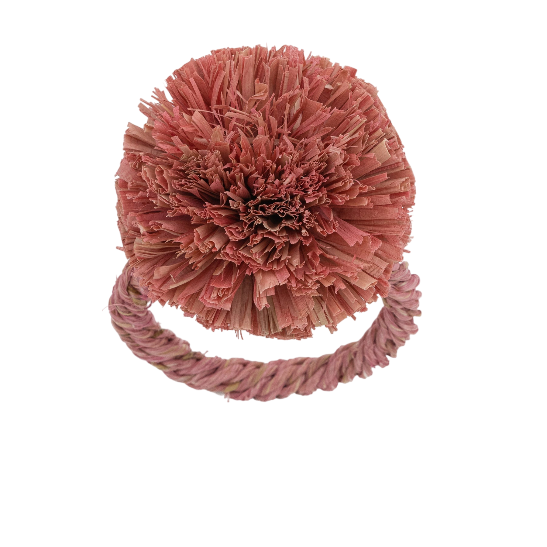 Straw Pompom Napkin Rings - Pink (Set of 4)