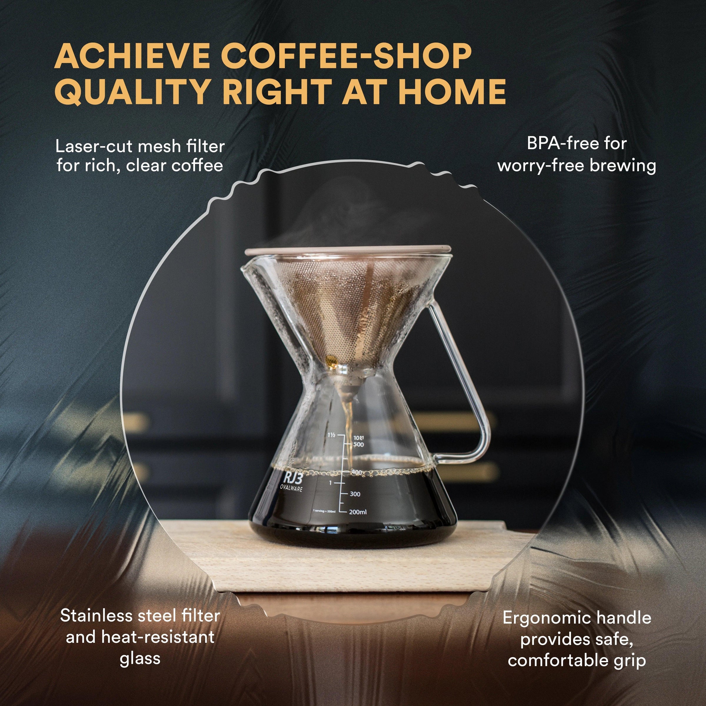 Pour Over Coffee Maker with Filter - 500ml/17oz