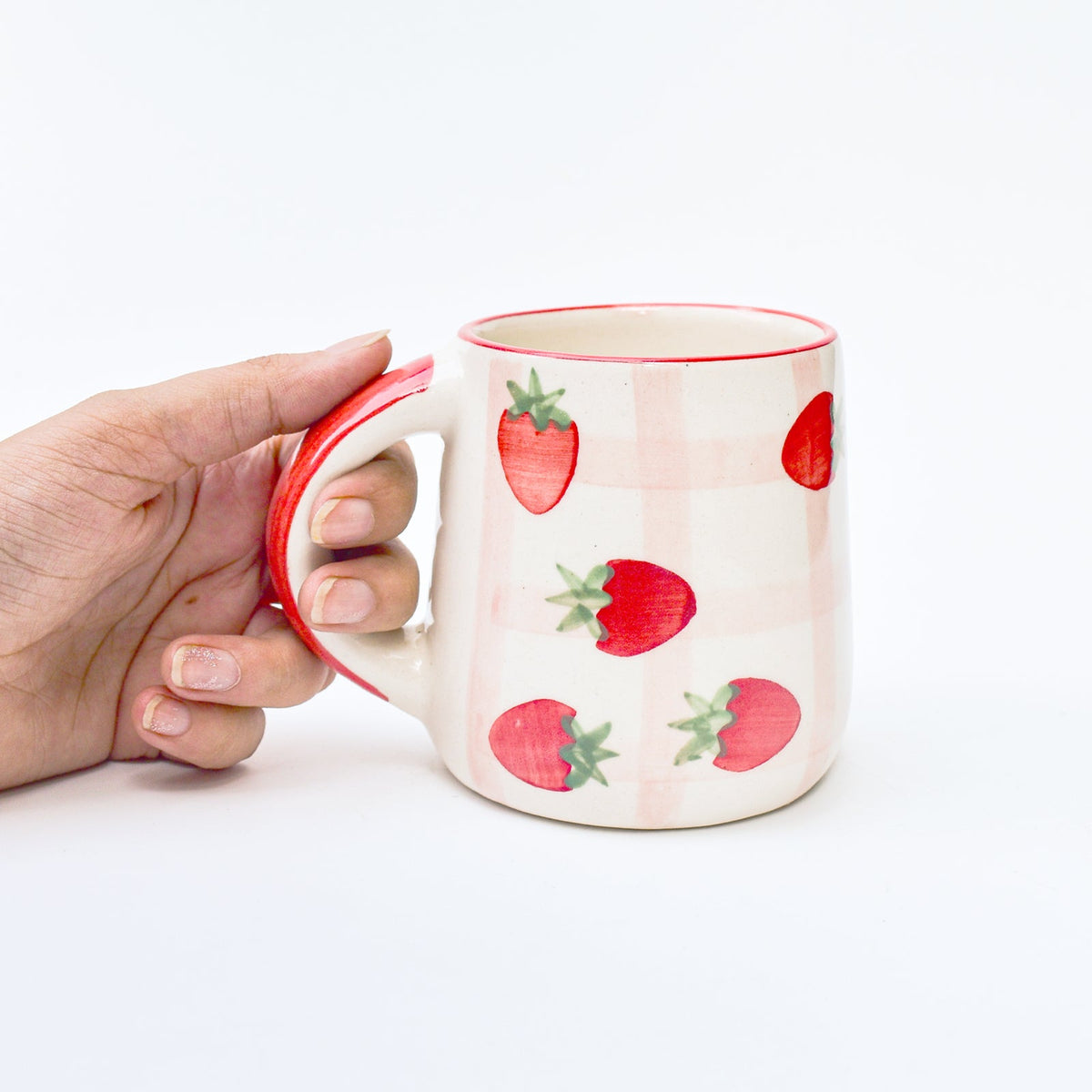 Gingham Handpainted Strawberry Mug (Set of 2)