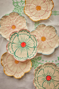 Ceramic Flower Shaped Side Plate with Pink Border