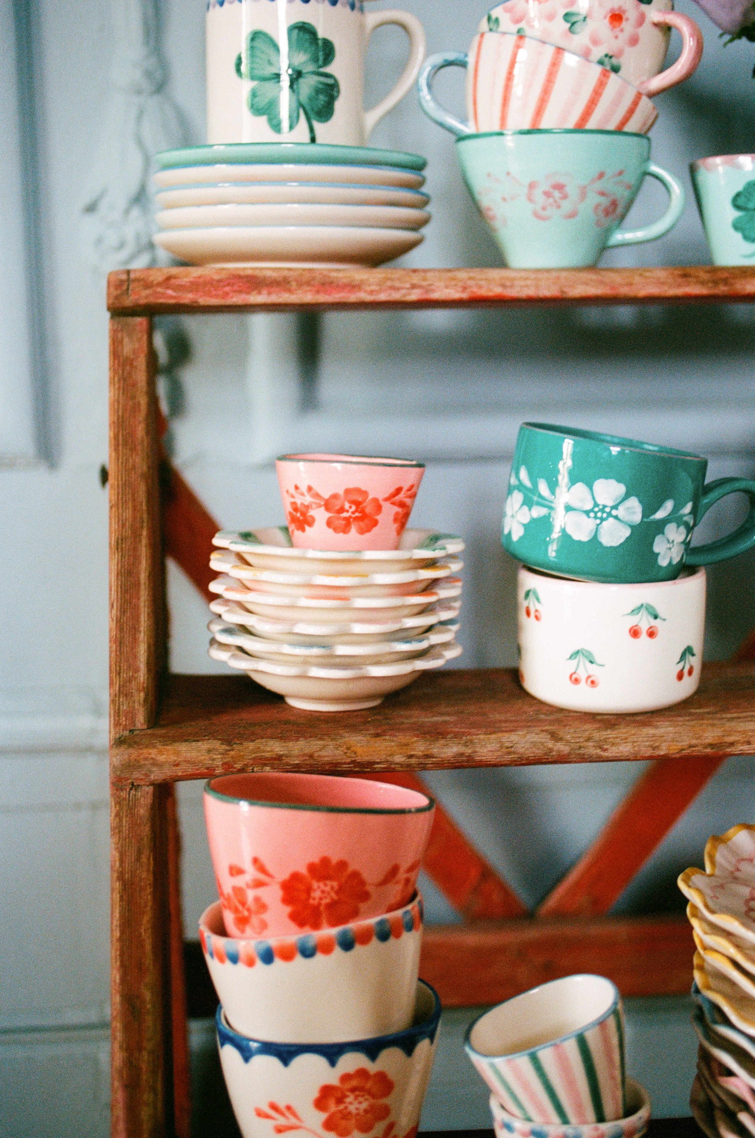 Ceramic Oval Cup with Hand Painted Orange Flower Vine - 10.1 oz