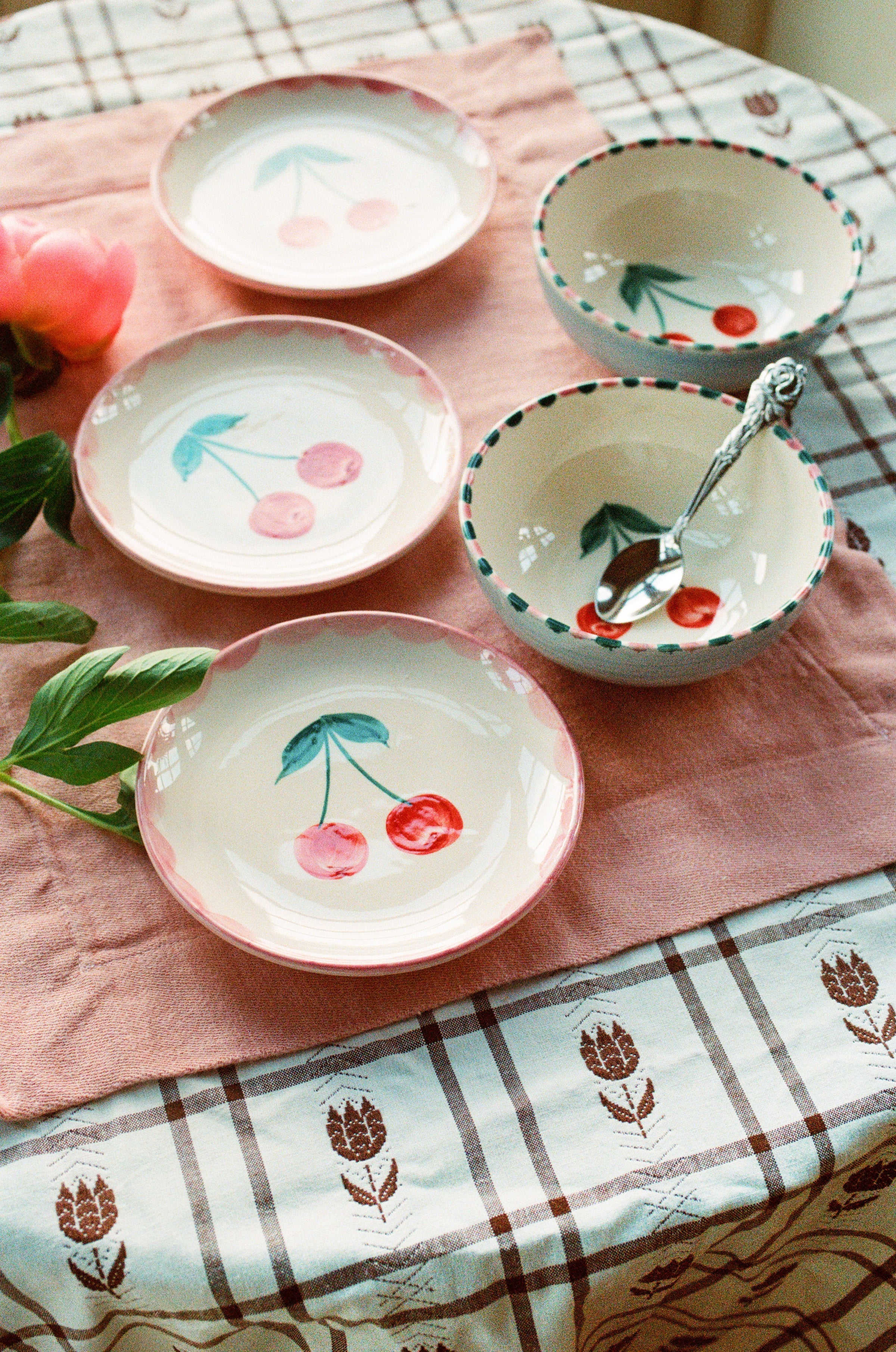 Ceramic Cake Plate with Hand Painted Cherries