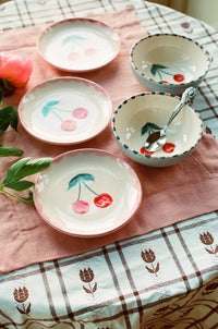 Ceramic Oval Espresso Cup with Hand Painted Cherries - 2.4 oz