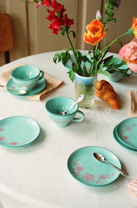 Ceramic Cake Plate with Hand Painted Flower Vine
