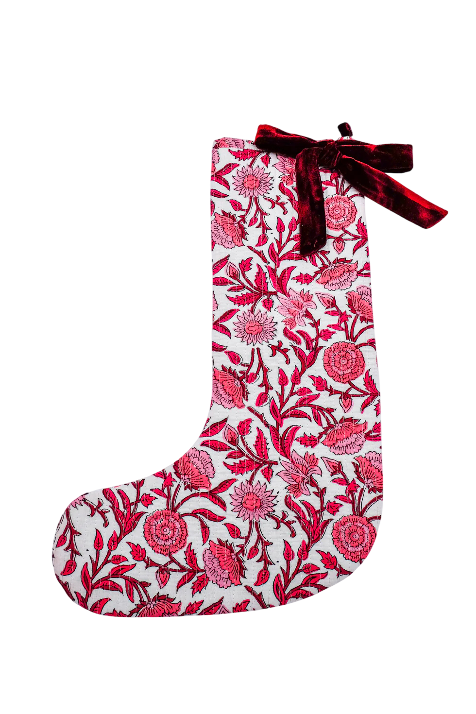 Red Holiday Floral Blockprint Stocking